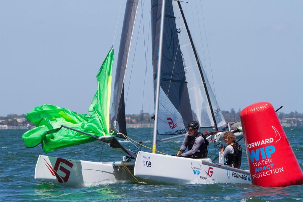 Lauchie Hughes and Harrison Rietman were first in the in the Youth Division (U18), and ninth overall. - Pinkster Gin 2017 F18 Australian Championship ©  Alex McKinnon Photography http://www.alexmckinnonphotography.com